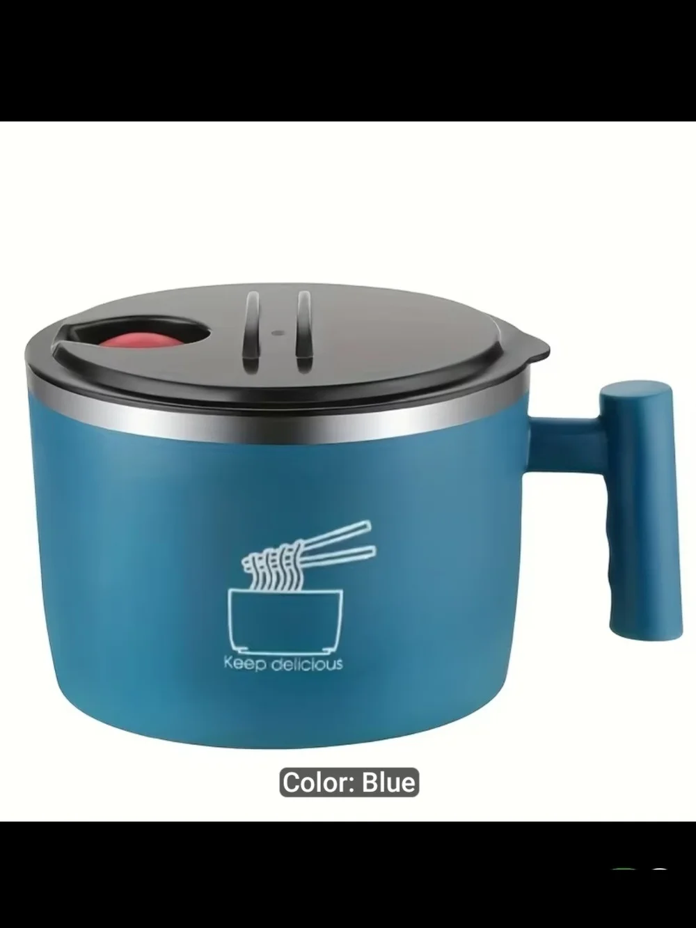 Blue Stainless Steel Noodle Bowl with Handle and Steam Vent